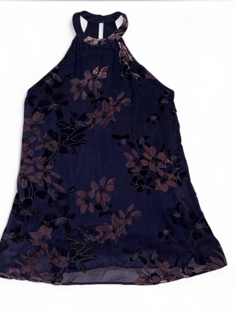 Sun & Shadow Navy Floral High-Neck Velvet-Print Dress
